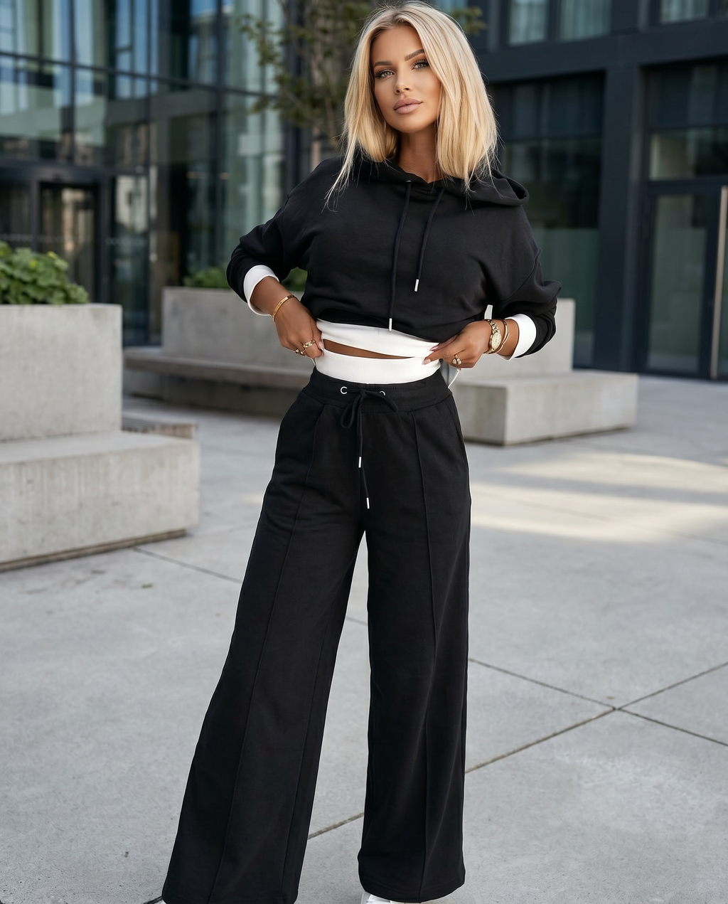 Women's Casual Wide Leg Lounge Set – Soft Cotton Blend Relaxed Fit Hoodie and Pants for Everyday Comfort